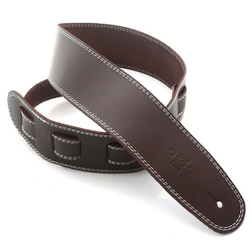 DSL Soft Leather Guitar Strap - Brown with Beige Stitching