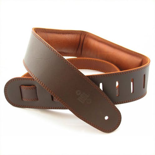 DSL Padded Leather Guitar Strap - Brown with Brown Stitching