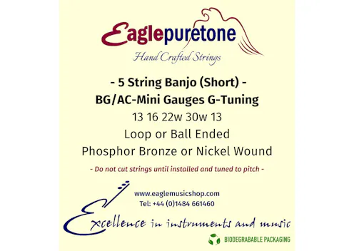 Eagle-Puretone 5 String Banjo (Short) BG/AC Mini Gauges 13,16, 22w, 30w, 13
