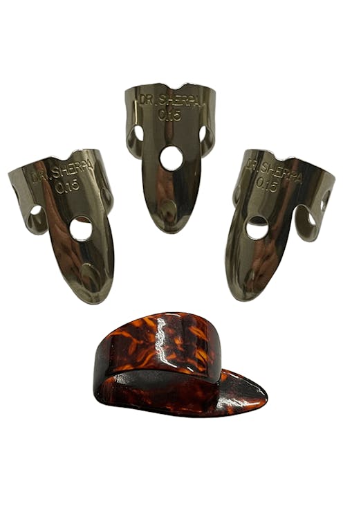 Dr Sherpa Guitar Pickers Nickel Finger and Shell Thumb Pick Set