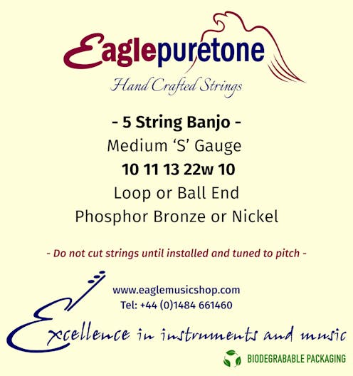 Eagle-Puretone Medium S/Gauge 5-String Banjo String Set 10, 11, 13, 22w, 10 Nickel