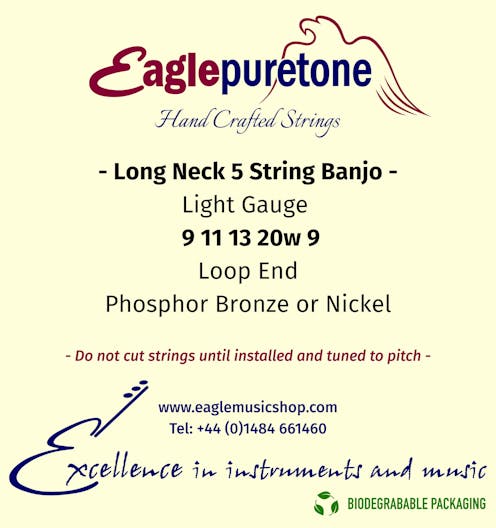 Eagle-Puretone Long Neck 5 String Banjo Set Light Gauge 9, 11, 13, 20w, 9