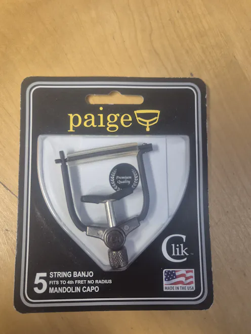 Paige 5 String Banjo/Mandolin Clik Capo (Fits TO the 4th Fret No Radius - Clearance