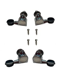 Leader Banjo Co Geared Mini Machine Head - Set of Four - Chrome/Black Button