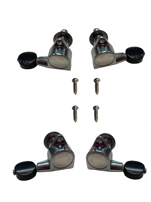 Leader Banjo Co Geared Mini Machine Head - Set of Four - Chrome/Black Button